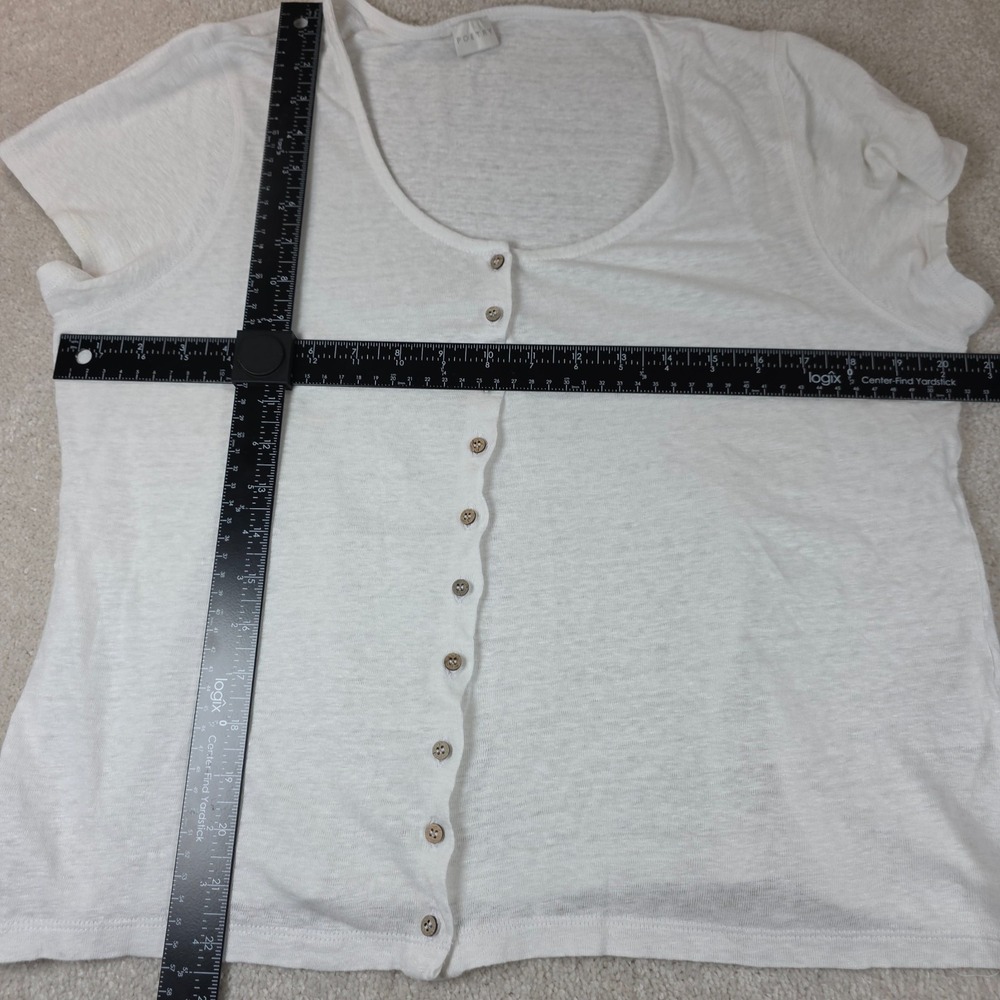 Poetry Shirt Top Womens 12 White Linen Short Sleeve Button Up Lightweight Boho - Picture 9 of 9